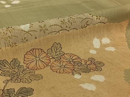 平和屋着物▽訪問着 単衣 紬地 絞り 横段花文 金彩 正絹 逸品 AABF9240jh