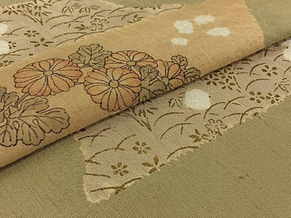 平和屋着物▽訪問着 単衣 紬地 絞り 横段花文 金彩 正絹 逸品 AABF9240jh