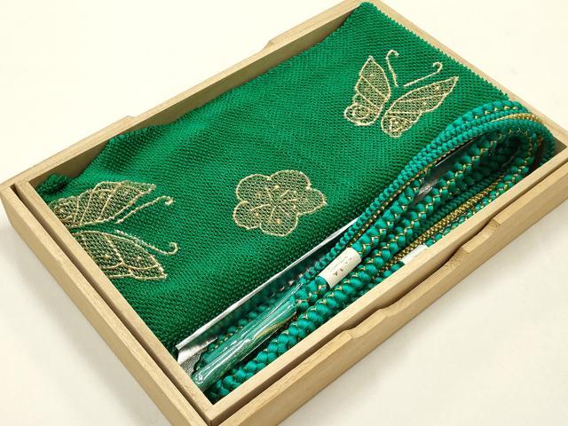 平和屋着物●和装小物　帯締め・帯揚げセット　振袖用　丸組　総絞り　舞蝶文　金糸　金彩　正絹　逸品　未使用　AABF9250ay