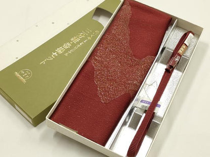 平和屋着物●和装小物　帯締め 三分紐・帯揚げセット　流水文　金糸　やまと　丹後ちりめん　正絹　逸品　未使用　AABF9366ay