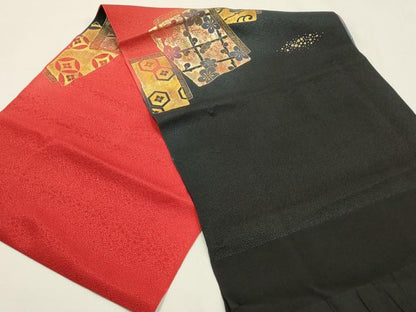 平和屋本店●和装小物　帯締め・帯揚げセット　振袖用　丸ぐけ　色紙花文　暈し　金糸　金彩　撚り房　逸品　AABF9372ay