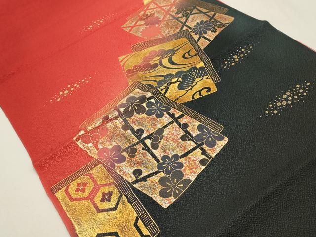 平和屋本店●和装小物　帯締め・帯揚げセット　振袖用　丸ぐけ　色紙花文　暈し　金糸　金彩　撚り房　逸品　AABF9372ay