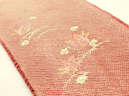 平和屋本店●和装小物　帯締め・帯揚げセット　総絞り　刺繍　舞蝶芝花文　暈し　金糸　正絹　逸品　未使用品あり　AABF9376ay