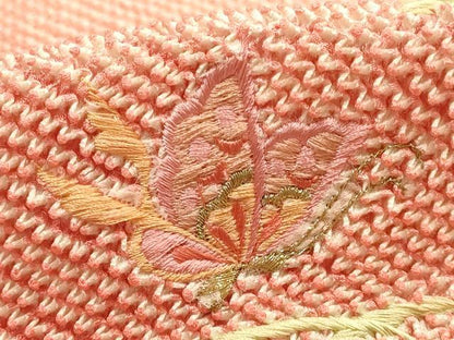 平和屋本店●和装小物　帯締め・帯揚げセット　総絞り　刺繍　舞蝶芝花文　暈し　金糸　正絹　逸品　未使用品あり　AABF9376ay