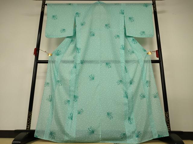 平和屋着物＊夏物 小紋 縦絽 草花丸文 洗える着物 AABF9406jd