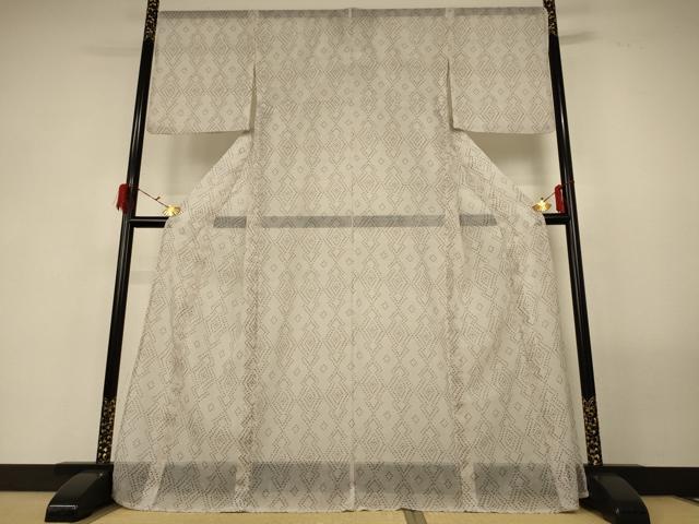 平和屋着物＊夏物 小紋 紗 松皮菱文 洗える着物 AABF9407jd