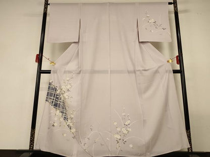 平和屋着物＊夏物 訪問着 絽 雪輪花蝶文 銀彩 正絹 逸品 AABF9419jd