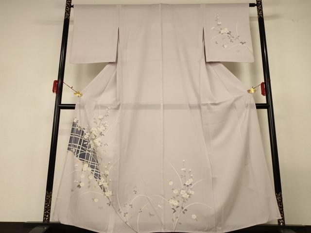 平和屋着物＊夏物 訪問着 絽 雪輪花蝶文 銀彩 正絹 逸品 AABF9419jd