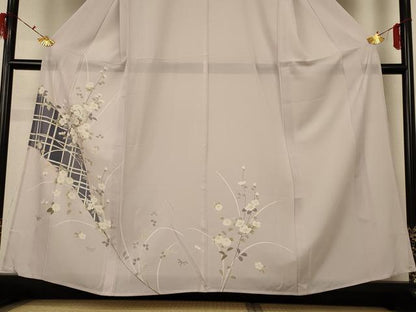 平和屋着物＊夏物 訪問着 絽 雪輪花蝶文 銀彩 正絹 逸品 AABF9419jd