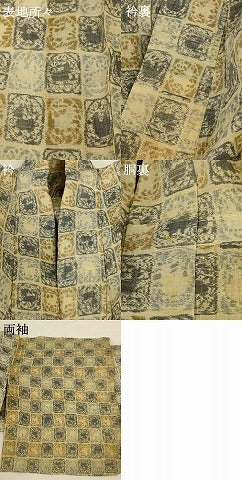 平和屋着物＊夏物 小千谷ちぢみ 市松文様 動物 麻 逸品 AABF9420jd
