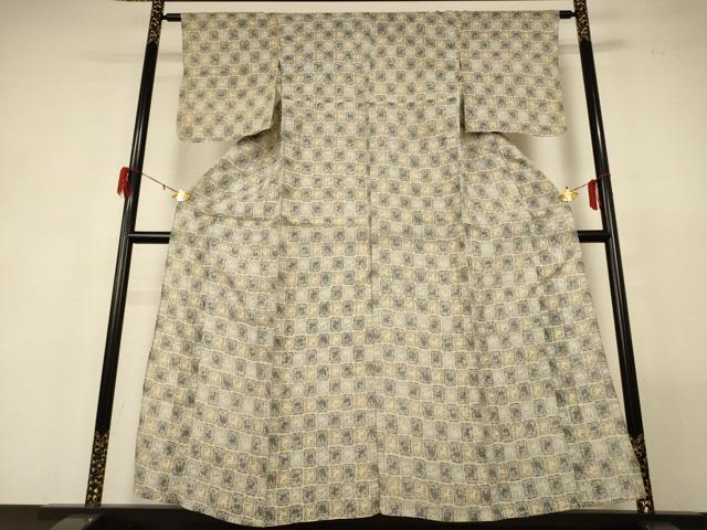 平和屋着物＊夏物 小千谷ちぢみ 市松文様 動物 麻 逸品 AABF9420jd
