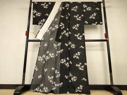 平和屋着物＊夏物 小紋 絽 舞花文 正絹 逸品 AABF9428jd