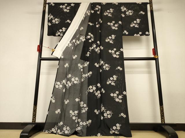 平和屋着物＊夏物 小紋 絽 舞花文 正絹 逸品 AABF9428jd
