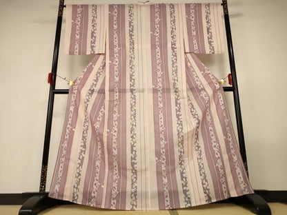 平和屋着物＊夏物　小紋　紗　草花間道　正絹　逸品　AABF9429jd