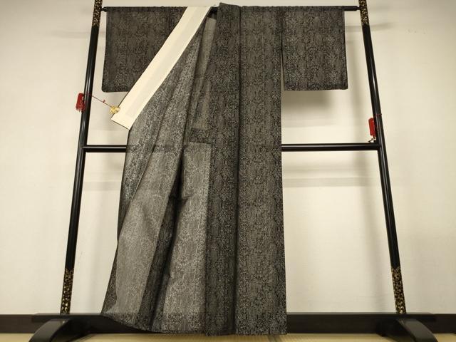 平和屋着物＊夏物　小紋　紗　花菱文　銀糸　正絹　逸品　AABF9432jd