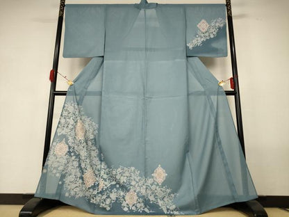 平和屋着物＊夏物　訪問着　絽　更紗花文　金彩　洗える着物　AABF9434jd