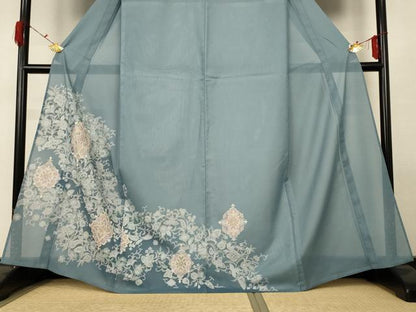 平和屋着物＊夏物　訪問着　絽　更紗花文　金彩　洗える着物　AABF9434jd