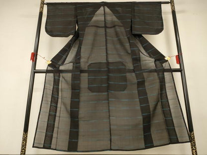 平和屋着物＊夏物 小紋 紗 横縞 正絹 逸品 AABF9444jd