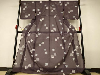 平和屋着物＊夏物 小紋 絽 色紙草花文 洗える着物 AABF9453jd