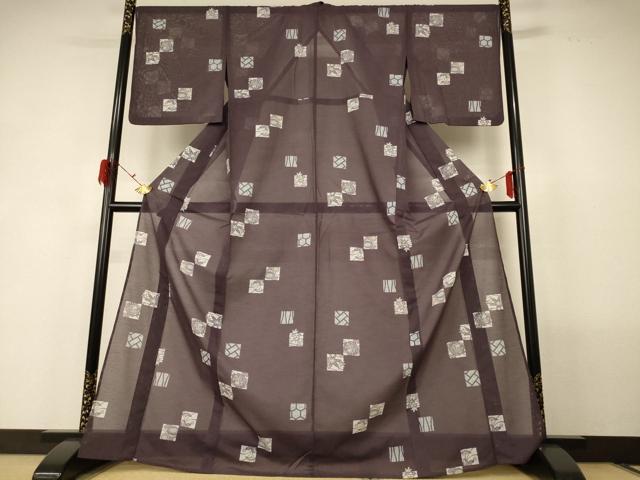 平和屋着物＊夏物 小紋 絽 色紙草花文 洗える着物 AABF9453jd
