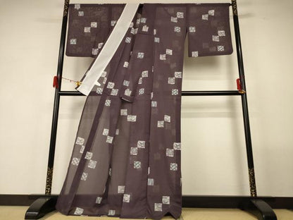 平和屋着物＊夏物 小紋 絽 色紙草花文 洗える着物 AABF9453jd