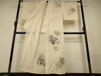 平和屋着物＊夏物 訪問着 絽 草花文 洗える着物 AABF9454jd