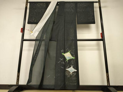 平和屋着物＊夏物 黒留袖 絽 千鳥 金彩 洗える着物 AABF9457jd