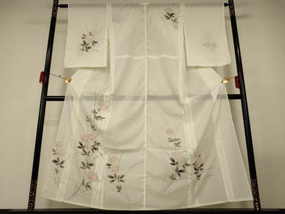 平和屋着物＊夏物 訪問着 絽 手描き 草花文 洗える着物 AABF9461jd