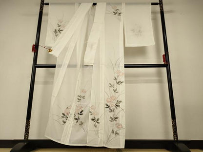 平和屋着物＊夏物 訪問着 絽 手描き 草花文 洗える着物 AABF9461jd