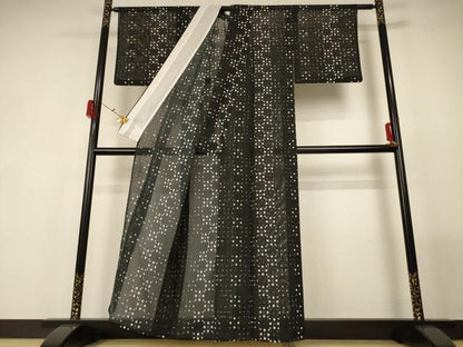 平和屋着物＊夏物 小紋 絽 丸文 洗える着物 AABF9462jd