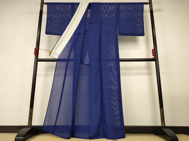 平和屋着物＊夏物 色無地 絽 留紺色 洗える着物 AABF9466jd