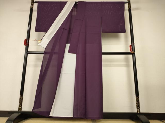平和屋着物＊夏物 色無地 絽 似せ紫色 洗える着物 AABF9474jd