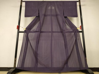 平和屋着物＊夏物 色無地 縦絽 葡萄鼠色 正絹 逸品 AABF9476jd