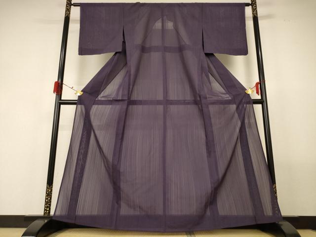 平和屋着物＊夏物 色無地 縦絽 葡萄鼠色 正絹 逸品 AABF9476jd