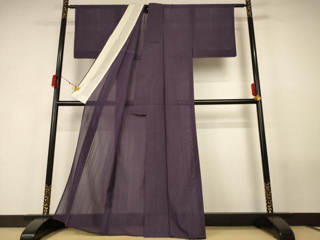 平和屋着物＊夏物 色無地 縦絽 葡萄鼠色 正絹 逸品 AABF9476jd
