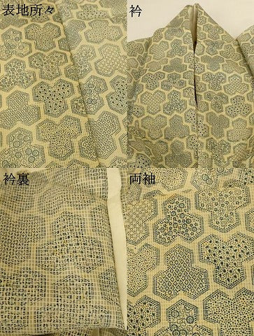 平和屋着物＊夏物　綿紅梅　小紋　浴衣兼用　毘沙門亀甲　綿　逸品　AABF9477jd