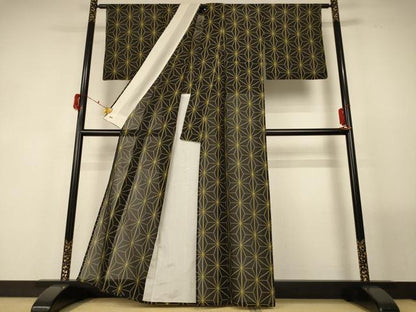 平和屋着物＊夏物 紗紬 麻の葉文様 正絹 逸品 AABF9479jd