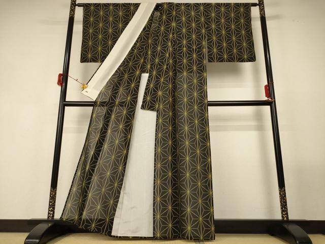 平和屋着物＊夏物 紗紬 麻の葉文様 正絹 逸品 AABF9479jd