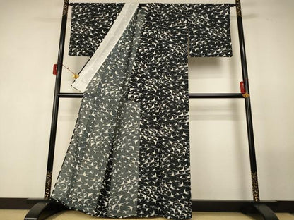 平和屋着物＊夏物 小紋 絽 飛鶴文 洗える着物 AABF9493jd