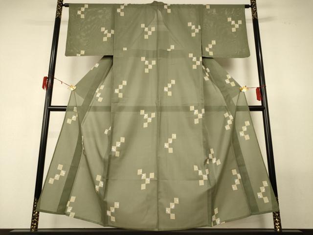 平和屋着物＊夏物 小紋 絽 変わり市松花文 やまと誂製 洗える着物 未使用 AABF9494jd