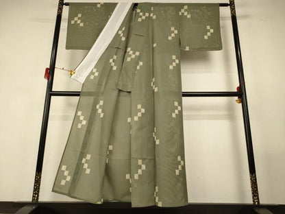 平和屋着物＊夏物 小紋 絽 変わり市松花文 やまと誂製 洗える着物 未使用 AABF9494jd