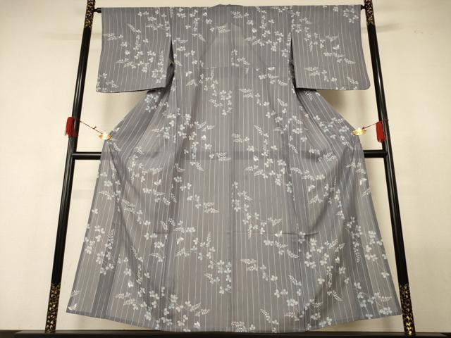 平和屋着物＊夏物 小紋 絽 花蝶文 洗える着物 AABF9496jd