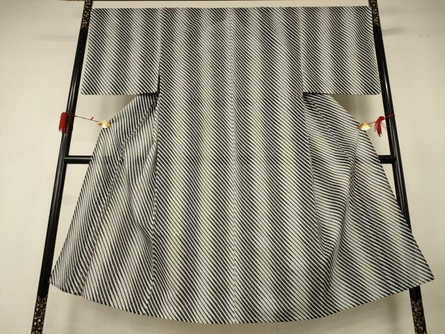 平和屋着物＊夏物 男性 小紋 絽 斜縞 洗える着物 AABF9516jd