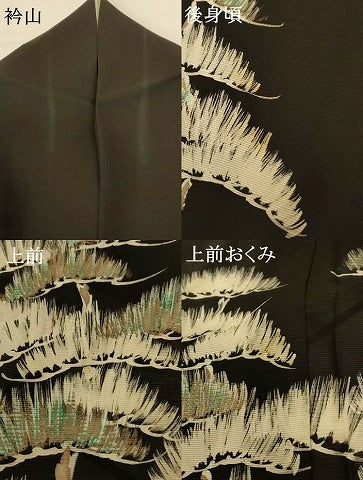 平和屋着物＊夏物 訪問着 絽 刺繍 松 黒地 金糸 正絹 逸品 AABF9519jd