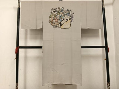 平和屋着物●男性　クリフトンカーフ　佳風　長襦袢　袷　手描き　七福神　正絹　逸品　AABF9524ph