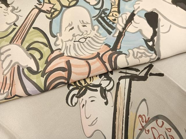 平和屋着物●男性　クリフトンカーフ　佳風　長襦袢　袷　手描き　七福神　正絹　逸品　AABF9524ph