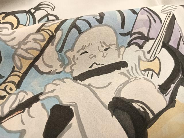 平和屋着物●男性　クリフトンカーフ　佳風　長襦袢　袷　手描き　七福神　正絹　逸品　AABF9524ph