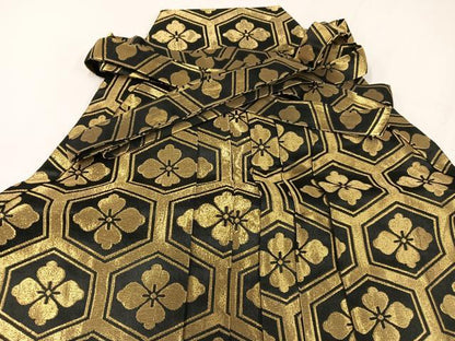 平和屋着物●男性　馬乗り袴　亀甲花文　黒地　金糸　AABF9535ph