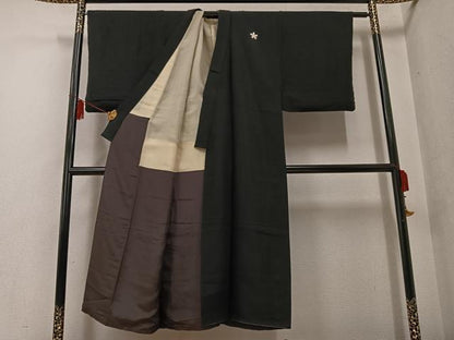 平和屋着物●男性　黒紋付・羽織セット　正絹　逸品　AABF9548ph