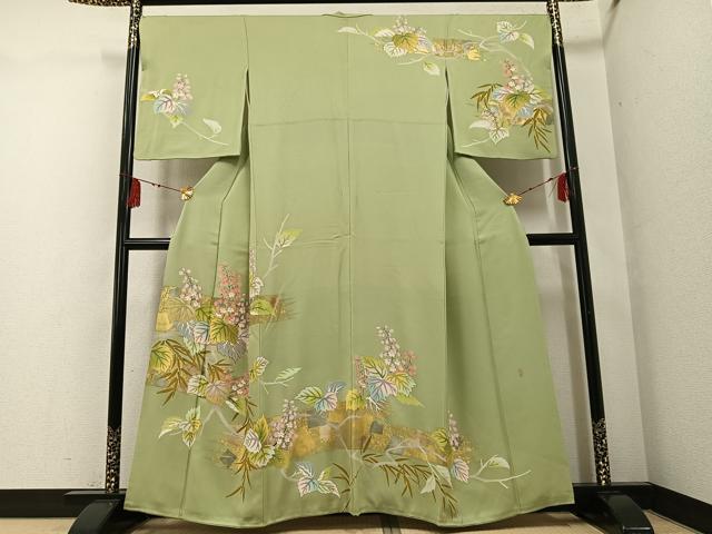 平和屋着物●訪問着 友禅 作家物 駒刺繍 桐 金彩 正絹 逸品 AABF9549ph
